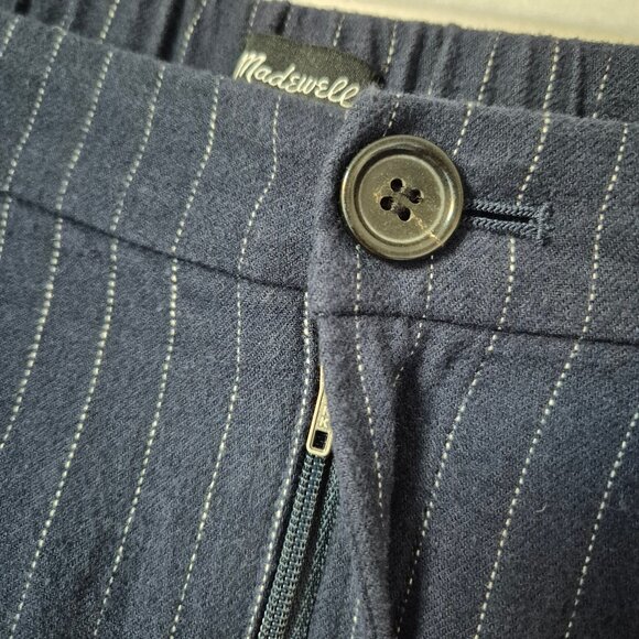 Madewell Pleated Track Trousers Cotton Linen Wool Blend Blue Pinstripe - Picture 6 of 15